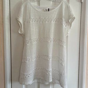 Anthropologie White Linen & Lace Cap Sleeve Tee